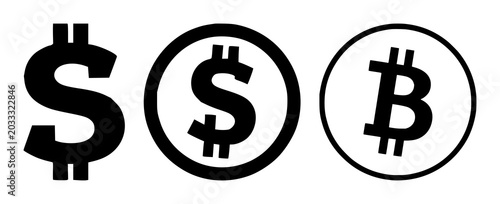 Stablecoin dollar coin icon set with solid black design featuring stablecoin, dollar, cryptocurrency with minimal and vector
