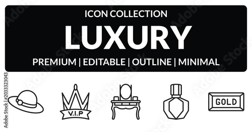 Konstfotografi outline luxury icons set - bowler hat, vip, fragrance, gold bar