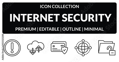 Tableau sur toile outline internet security icons set - access denied, cloud, network, data unclocked