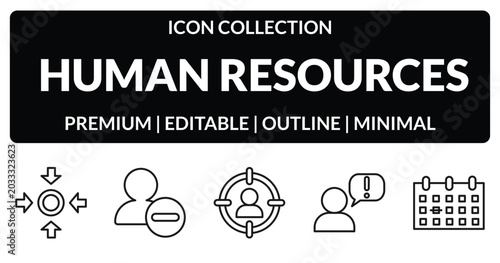 Fotografie outline human resources icons set - meeting point, remove user, grievance, appointment