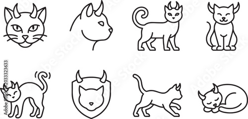 Foto Cunning cat characters with devil horns and angel halos showing contrast