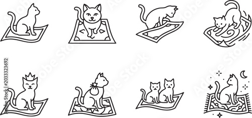 Canvastavla Majestic cat characters riding on magical flying carpets in starlit night