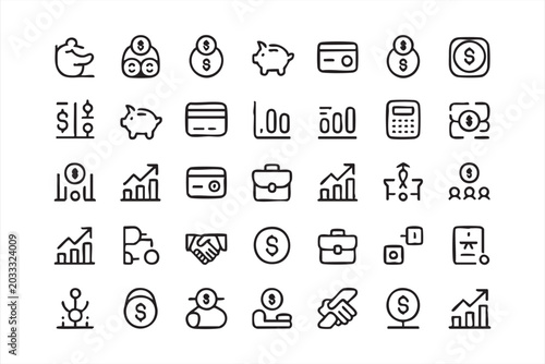 Fotografie Comprehensive collection of thirty six financial line icons for business banking and investment