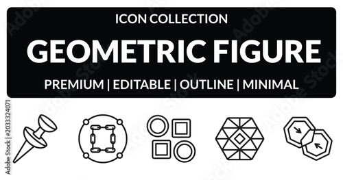 Tableau sur toile outline geometric figure icons set - push pin, constraint, polygonal ornament, merge