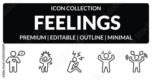 Konstfotografi outline feelings icons set - alive human, crazy human, aggravated human, angry e