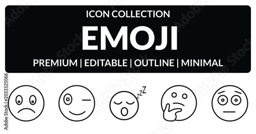 Fotografía outline emoji icons set - slightly frowning emoji, wink emoji, thinking embarras