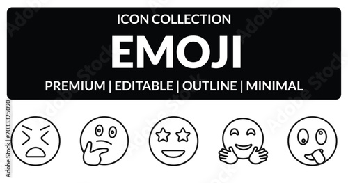 Foto outline emoji icons set - stress emoji, wondering emoji, hugging stupid editable
