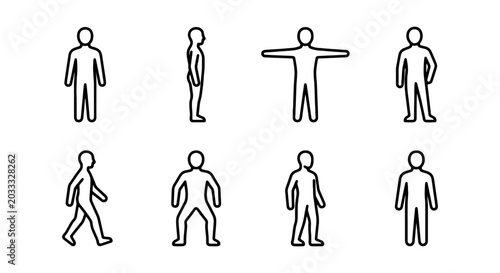 Bild auf Leinwand Minimalist Human Figure Icons, Simple Silhouette People Vector Set, Diverse Pose