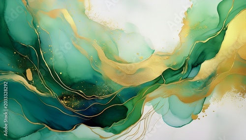 abstract watercolor background green gold