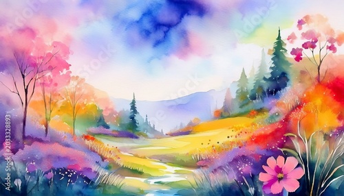 watercolor floral landscape background