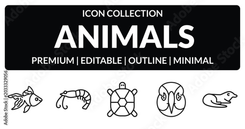 Bild auf Leinwand outline animals icons set - goldfish, prawn, deadlock, otter