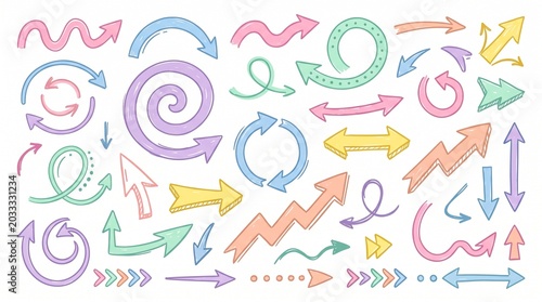 Colorful Hand Drawn Arrow Set on White Background