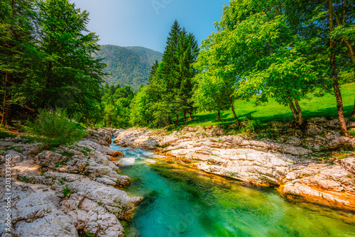 Konstfotografi Male Korita or small canyon of Soca river near Bovec in Slovenia