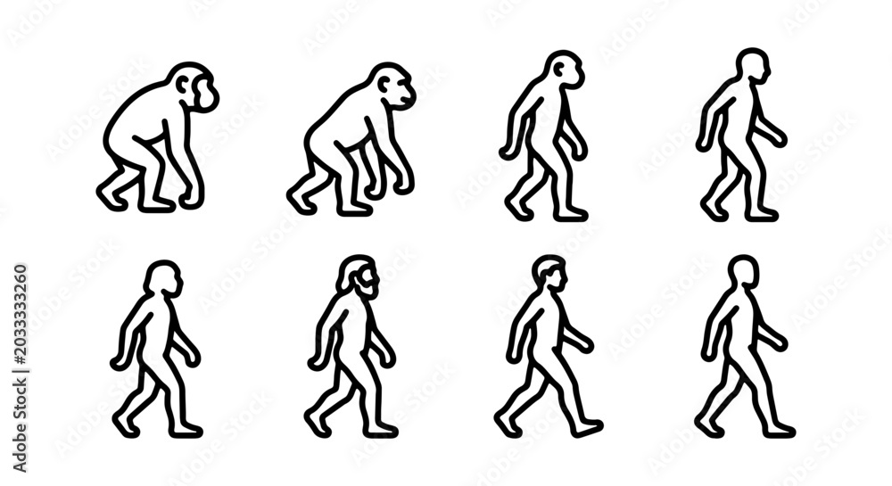 Foto Human Evolution Icons, Primate to Modern Man, Scientific Progression Vector Set