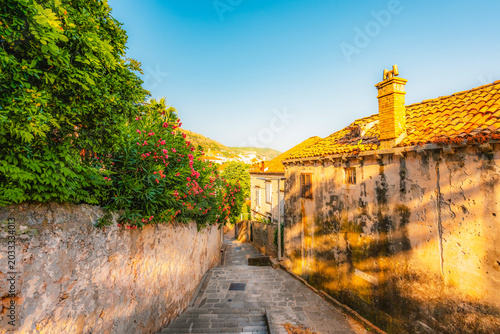 Dubrovnik old town and its medieval city walls surrounded by the turquoise Adriatic Sea  Croatia.