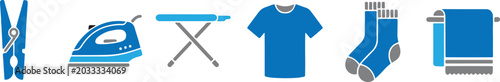 Foto A collection of blue laundry icons featuring a clothing pin iron ironing board s