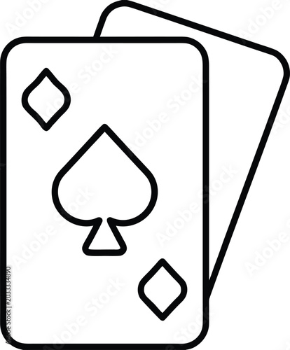 playing card ace of spades outline line art vector illustration on transparent background