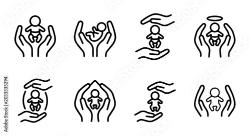 Obraz na płótnie Baby care vector icon set, newborn protection and safety, infant health and supp