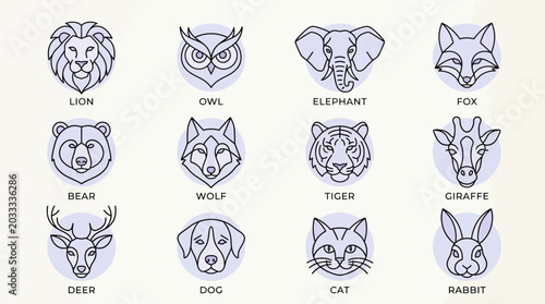 Collection of various animal faces.
