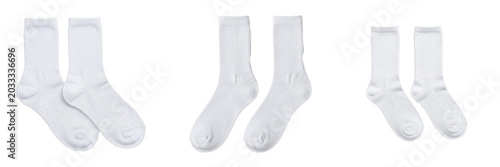 Konstfotografi Set and collection of simple plain white cotton crew socks pair apparel mockup a