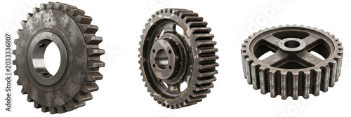 Bild auf Leinwand Set and collection of heavy duty industrial steel gear wheel machine mechanism h