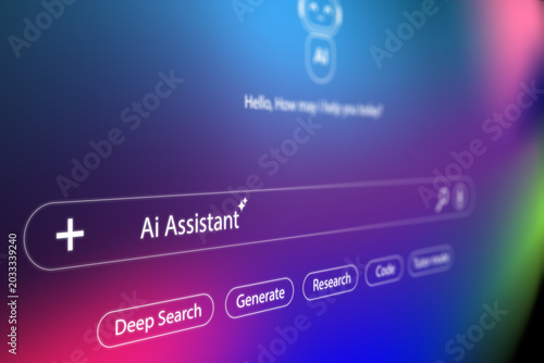 AI assistant interface on computer screen with search bar