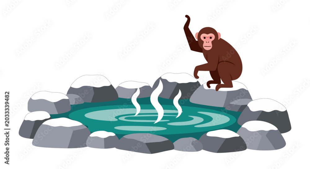 Foto Monkey by Hot Spring Vector Illustration