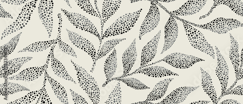 Leaves branch and Hand Drawn doodle Scribble floral plants banner. seamless pattern. Creative minimalist Abstract art background. Design wall decoration, postcard, poster or brochure