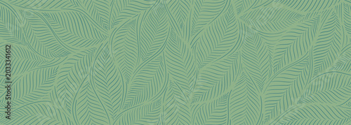Abstract art vintage colors tropical line art leaves seamless background vector. Wallpaper design with leaves shapes and scribble doodle linear leaf. vintage botanical floral seamless pattern