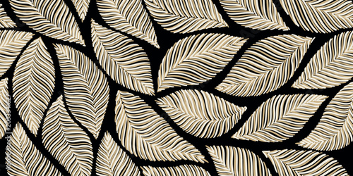 Tropical line art leaves seamless background vector. Wallpaper design with leaves shapes and scribble doodle linear leaf. vintage botanical floral seamless pattern
