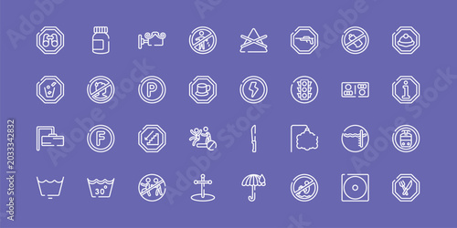 Konstfotografi indications outline icon set featuring site seeing place, decorative, shock, restaurant icons