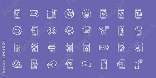 Foto discussion outline icon set featuring outgoing call, mobile phone with auriculars, edit document, chief icons