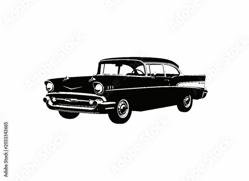 Konstfotografi Classic Black Sedan: A timeless black sedan, embodying the style and elegance of a bygone era, stands as a symbol of automotive heritage and design
