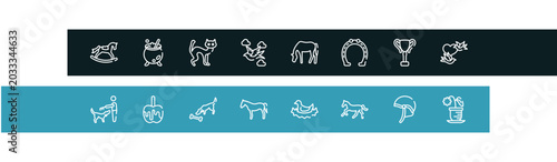 Photos nature lineal pack outline icon set featuring rocker horse, cauldron, black cat, null icons