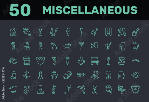 Canvas-taulu miscellaneous outline icon set featuring bathroom scale, faucet, nail, mascara makeup icons