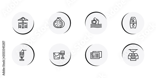 Foto summer outline icon set featuring terrace, fig, swimming person, bodyboard icons