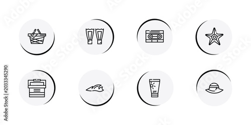 Obraz na płótnie summer outline icon set featuring pinic basket, fins, caste, sea star icons