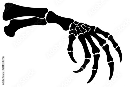 Foto Dinosaur Bone Hand: A detailed black silhouette of a dinosaur's skeletal hand with sharp claws, representing prehistoric life and ancient anatomy
