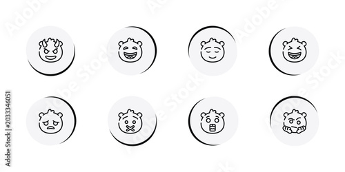 Foto emoji outline icon set featuring smiling with horns emoji, laughing emoji, calm laugh icons