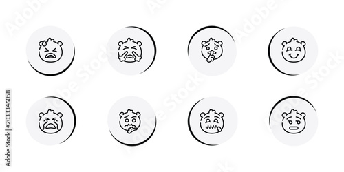 Foto emoji outline icon set featuring desperate emoji, emoji with steam from e, shushing blushing icons