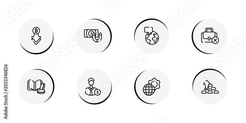 Canvas Print investing outline icon set featuring decline, retention, breaking, unemployed icons