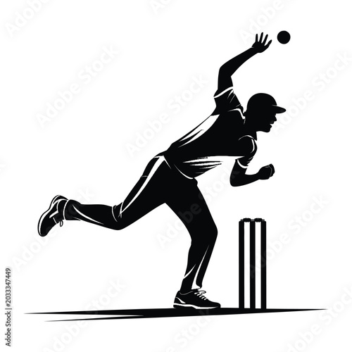 Foto Baseball Pitcher in Mid-Throw Action Silhouette Against White Background