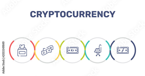 Foto cryptocurrency outline icon set featuring aorithm, wrap, graphic card, annonymous icons