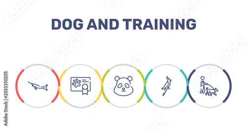 Foto dog and training outline icon set featuring big swordfish, health certificate, panda bear head, nymphicus hollandicus icons
