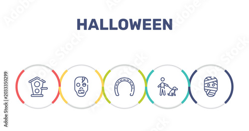 Quadro su tela halloween outline icon set featuring birds home, zombie, null, dog with owner icons