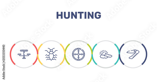 Obraz na płótnie hunting outline icon set featuring picnic table, antlion, crosshair, cloudy icons