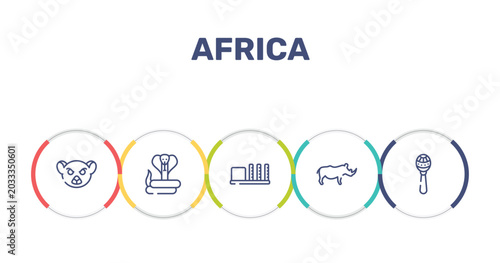 Fotografija africa outline icon set featuring lemur, cobra, apartheid museum, rhino icons