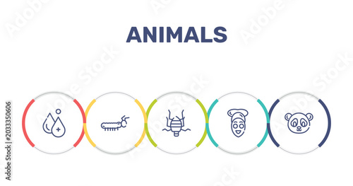 animals outline icon set featuring hydrotherapy, caterpillar, bedbug, facial treatment icons.