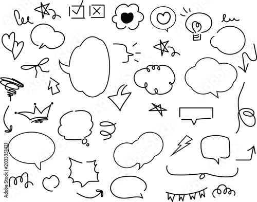 Hand drawn speech bubbles and chat icons