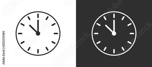 Photos Clock Face Icons: Two minimalist clock face icons, one on a white background and one on a black background, representing time
